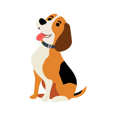 Graphic design of a Beagle dog sitting with its tongue out in an adorable orange-brown geometric pattern.