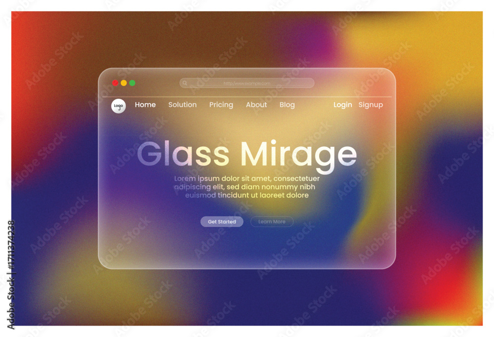 Poster transparent glass hero sectionglass mirage web design mockup frosted ui landing page website templat