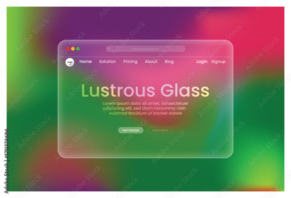 Poster transparent glass hero sectionfrosted glass ui design website interface concept modern web element w
