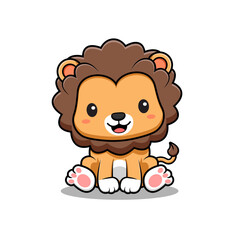 Cute Lion Sitting Mascot Animal Character Icon Illustration. Flat Cartoon Style Suitable for Web Landing Page, Banner, Sticker, Card