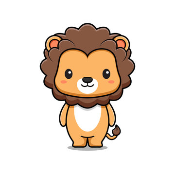 Cute Lion Mascot Animal Character Icon Illustration. Flat Cartoon Style Suitable for Web Landing Page, Banner, Sticker, Card
