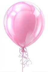 Pink balloon with ribbon, isolated on white