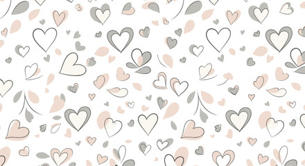Fototapeta premium A charming seamless pattern featuring a delightful arrangement of hearts and abstract floral elements in a soft pastel color palette.