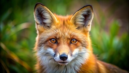 Fototapeta premium Close up of a red fox looking at the camera with a blurred background