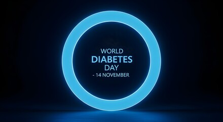 World Diabetes Day - 14 November in glowing blue circle on black