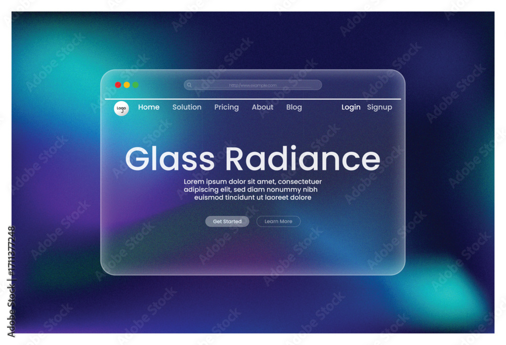 Poster transparent glass hero sectionmodern website ui design mockup glacial light concept with frosted gla