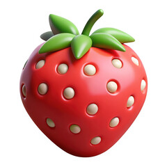 Fototapeta premium Close up of a realistic red strawberry with green leaves and seeds isolated on transparent background