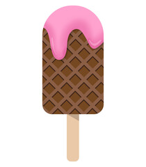 Pink Icing Dripping on Chocolate Wafer Ice Cream Bar isolated on a transparent background