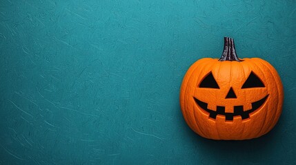 Spooky halloween pumpkin decoration vibrant blue background graphic template festive environment digital viewpoint