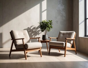 Modern armchairs in a sunlit room