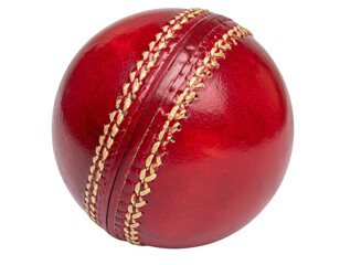  Classic Red Leather Cricket Ball on White Background