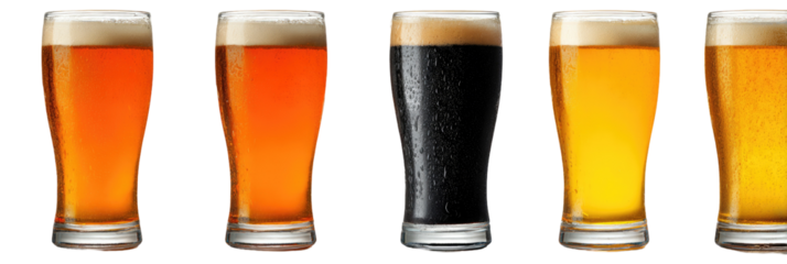 Four beer glasses with various colors