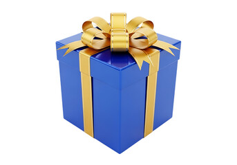 Blue gift box with yellow ribbon isolated on transparent background