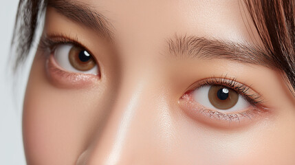 Obraz premium 美しくカールしたまつ毛の日本人女性の目元アップ Close-up of a Japanese Woman's Eyes with Beautifully Curled Eyelashes