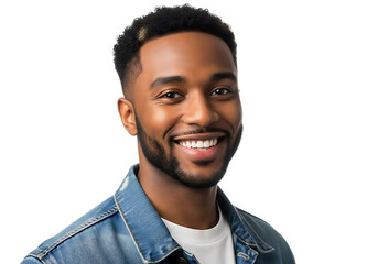 Smiling young man in denim jacket isolated on transparent background