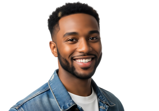 Smiling young man in denim jacket isolated on transparent background