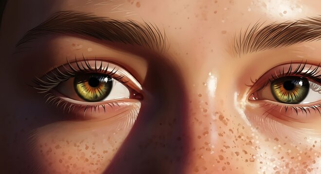Close Up of Focused Eyes with Freckles.