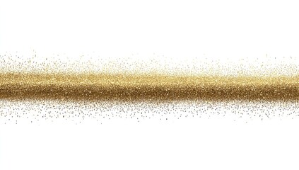 Gold glitter particles forming a horizontal line on a white background