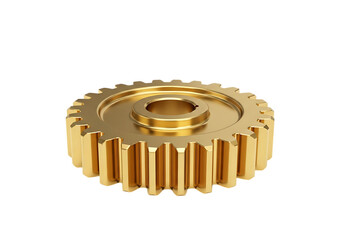 Golden metal gear isolated on transparent background