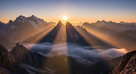 Majestic Sunrise Over Mountain Peaks.