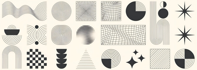 Dynamic collection of abstract geometric shapes, patterns, and minimalist design elements. Ideal for contemporary graphic projects, visual concepts, backgrounds, and creative branding