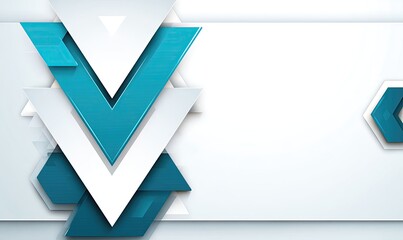 Abstract graphic design with layered triangles and hexagons in teal and white