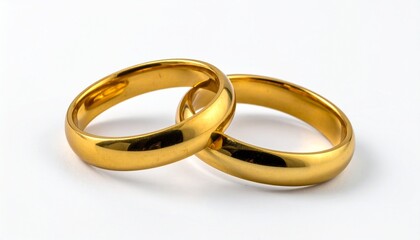Interlocked Gold Wedding Bands on White Surface