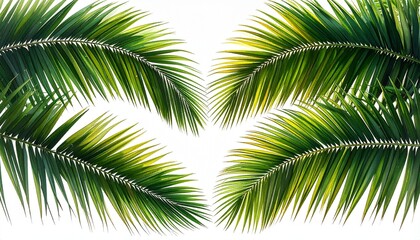 Assorted Tropical Palm Leaves on White Background