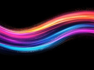 A vibrant, flowing wave of colorful light against a black background, showcasing a dynamic blend of blue, pink, orange, and purple hues.