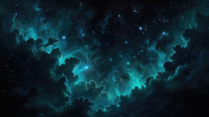 Fototapeta premium A vibrant and ethereal depiction of a cosmic nebula with bright stars.