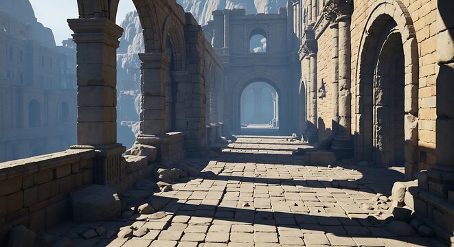 Ancient Ruined Passageway Sunlight.