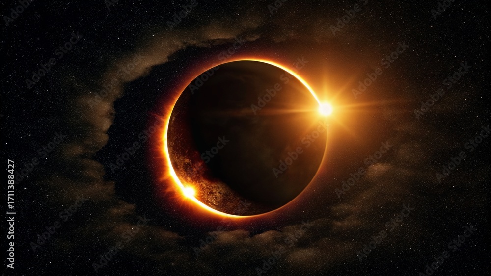 Wall mural this ai-generated image presents a total solar eclipse where the moon perfectly blocks the sun, crea