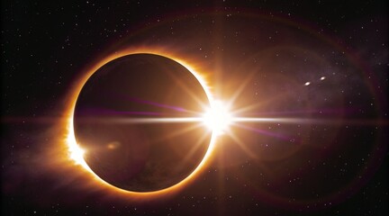 
This AI-generated image presents a total solar eclipse where the Moon perfectly blocks the Sun, creating a dramatic visual.