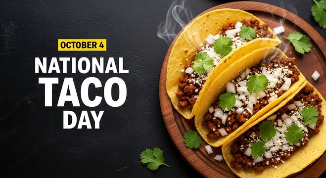 October 4 is national taco day with delicious tacos on wooden plate