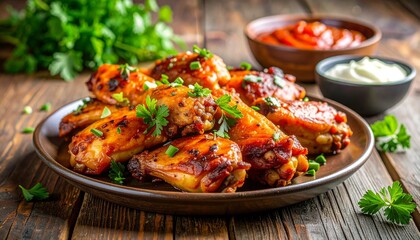 Fototapeta premium Glazed Chicken Drumsticks with Parsley Garnish