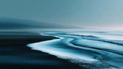 Tranquil waves lapping on serene beach coastal landscape atmospheric nature photography calm environment wide-angle view