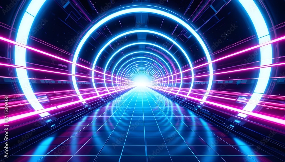 Poster a futuristic tunnel with neon lights creates a mesmerizing path into the unknown, inviting explorati