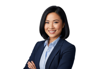Professional asian woman in business suit isolated on transparent background