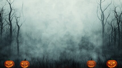 Spooky halloween background template with pumpkins and fog dark forest setting editable design for creative projects