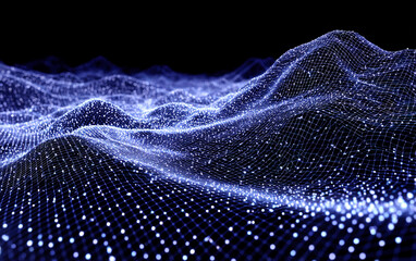 Abstract digital wave with interconnected dots and lines