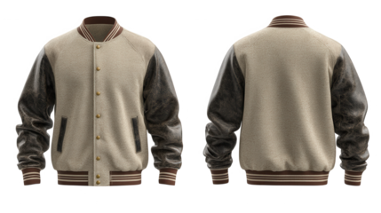 Front and back view of a stylish bomber jacket isolated on transparent background
