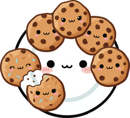 Smiling Homemade Chocolate Chip Cookies Cartoon. National Homemade Cookies Day