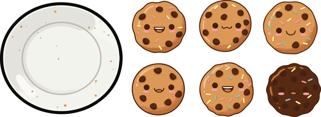 Smiling Homemade Chocolate Chip Cookies Cartoon. National Homemade Cookies Day