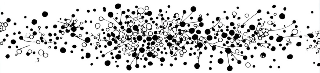 Abstract black and white design with scattered circles and connecting lines