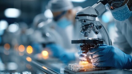 Scientific research process laboratory setting microscope use controlled environment close-up view innovative discovery