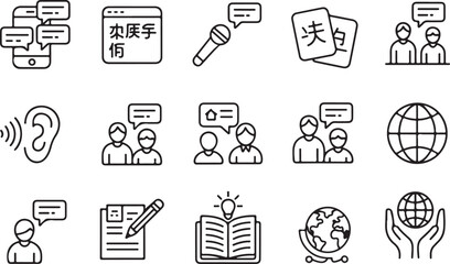 Language Web Icons Set in Line Style &ndash; Communication and Translation Vector Collection