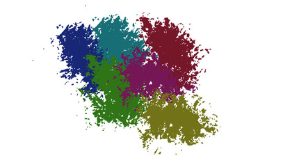 A colorful cluster of powder splashes for designing vibrant Holi festival graphics & as an abstract background for modern art posters. An Indian gulal color explosion on a transparent background.