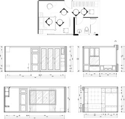 Master Bedroom Interior Design Vector, Furniture Layout, Room Elevation Drawing