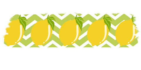 Yellow lemons on a green chevron background citrus isolated on a transparent background