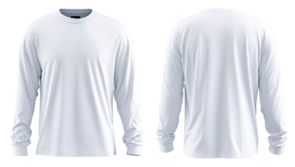 Blank white long-sleeve shirt, front and back view